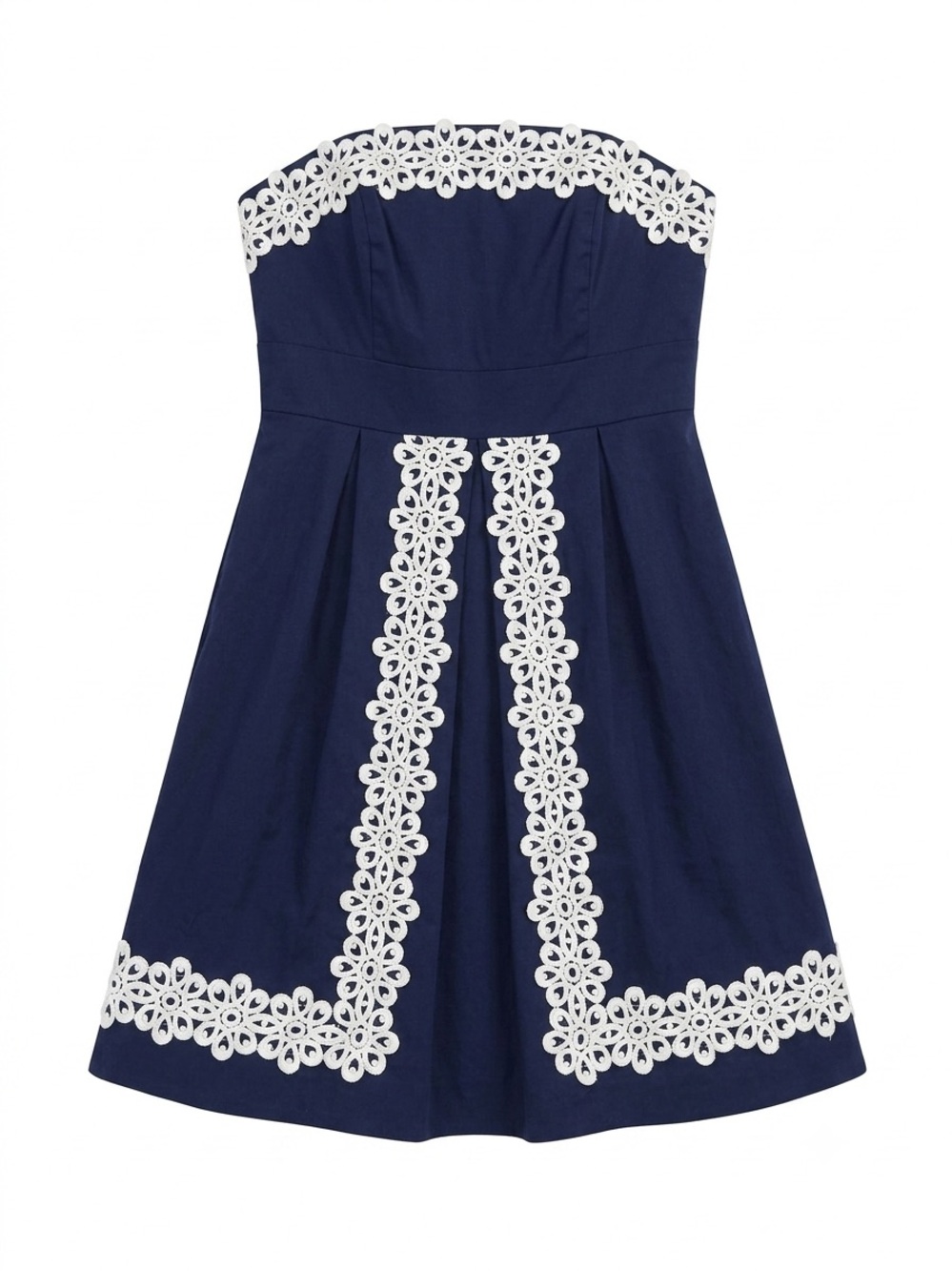 Lilly Pulitzer Betsey Strapless Dress Size 6 Navy Blue White Crochet Lace Trim - Picture 3 of 11